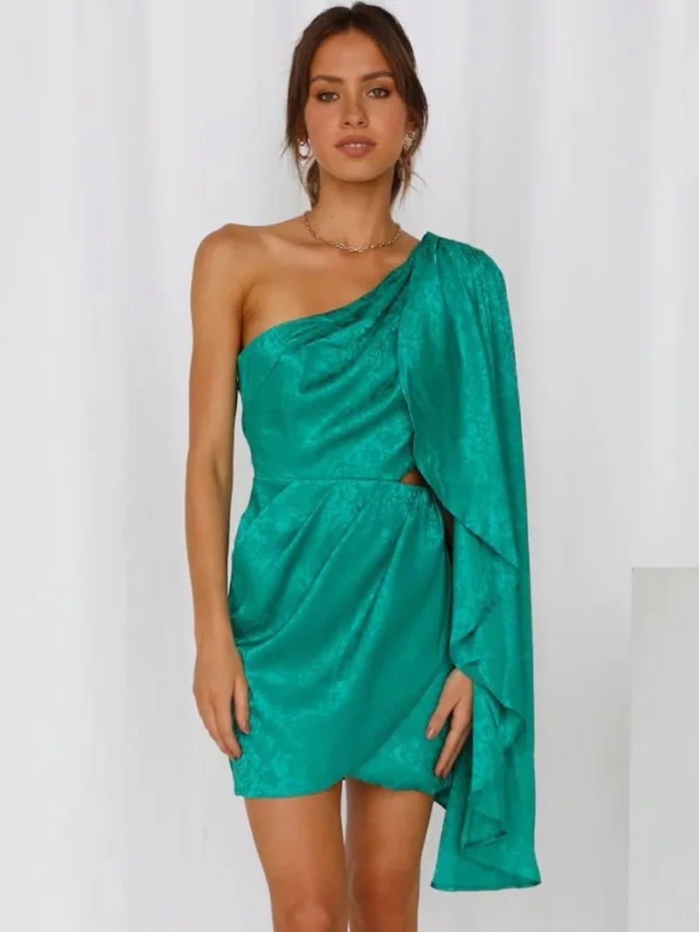 The Vintage Shop Teal One-Shoulder Draped Mini Dress